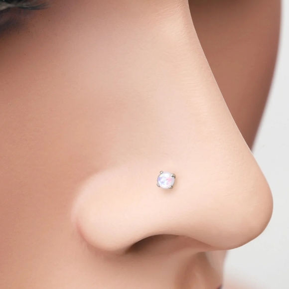 Steel Opal Nose Stud - Picture 3 of 5